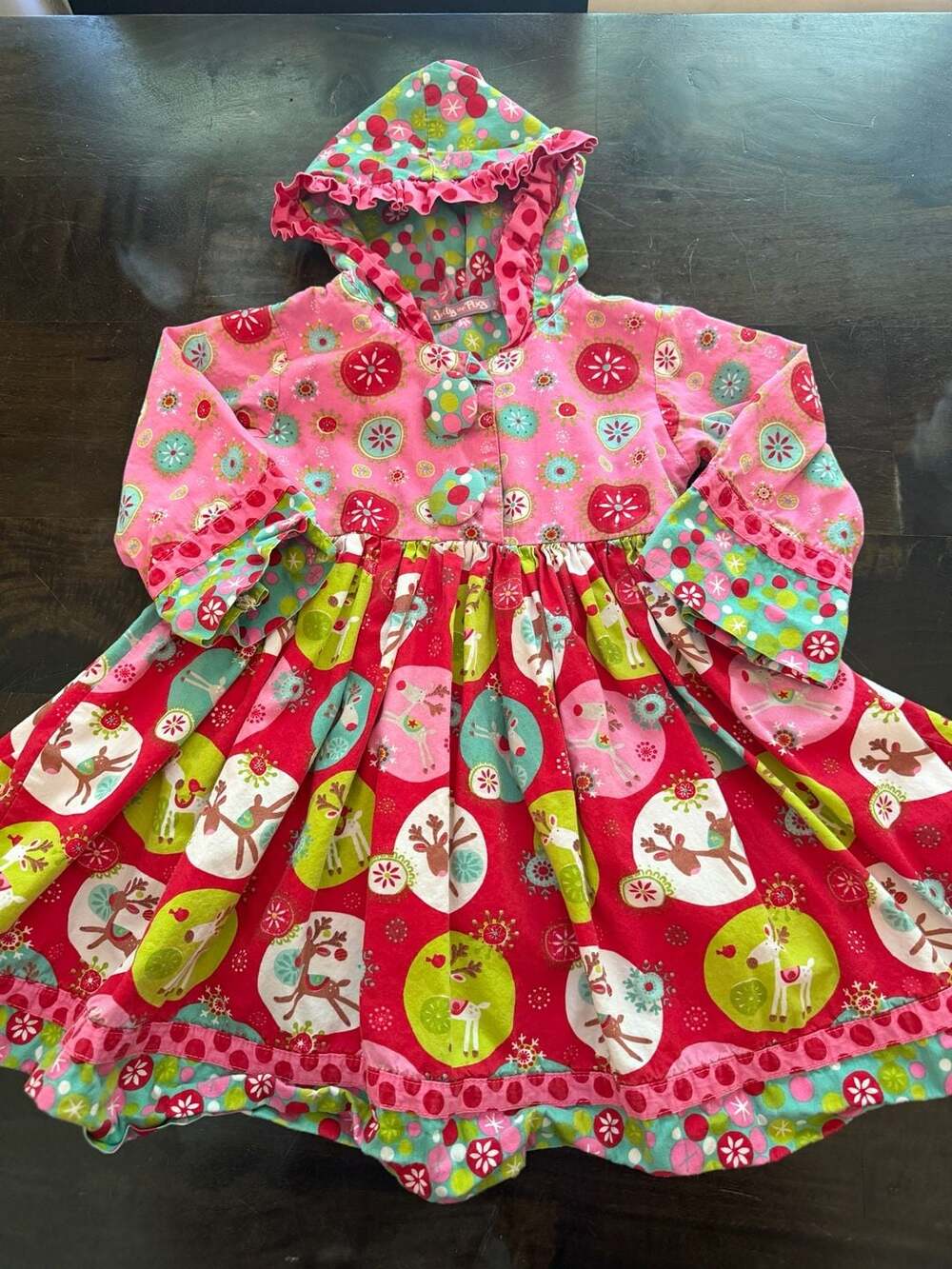 Jelly the Pug Christmas Reindeer Snowflake Hooded Dress Size 2T